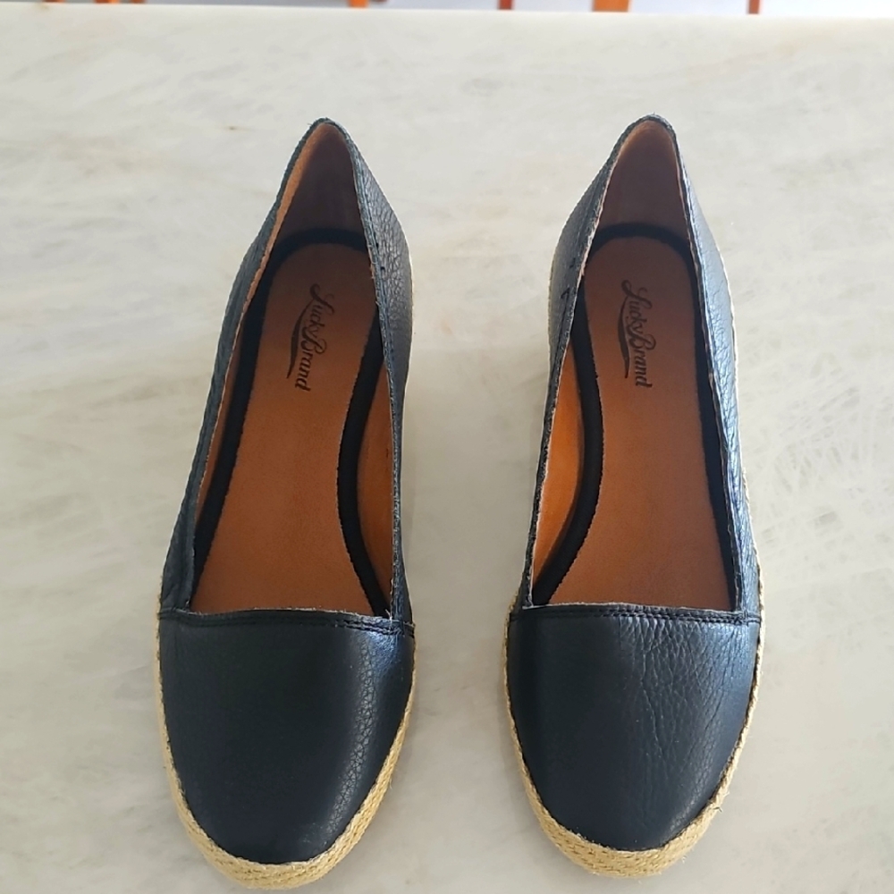 Lucky Brand Black Leather Espadrilles Size 9 NWT